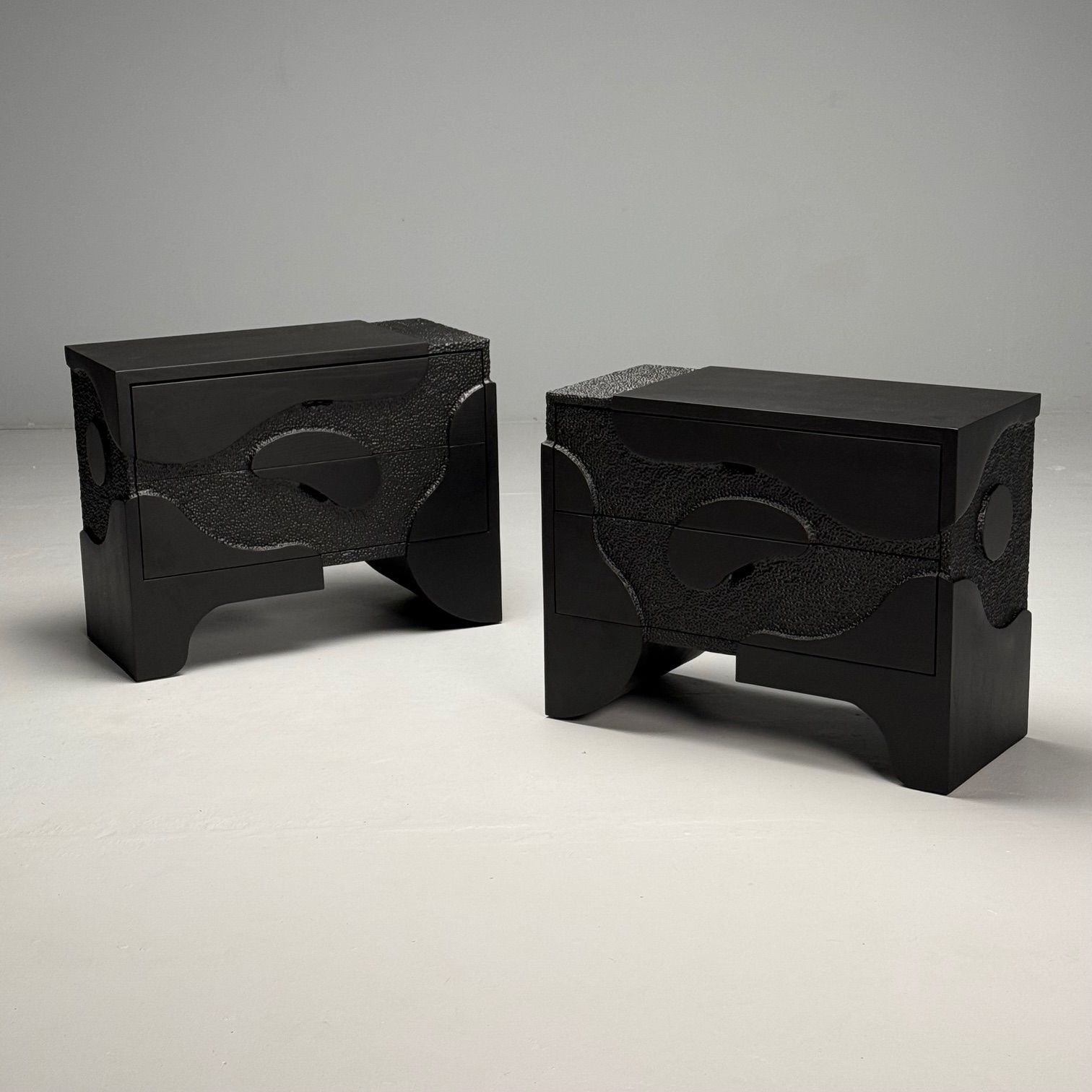 Contemporary, Organic Modern, Sculptural Nightstands, Black Ashwood, 21st C.