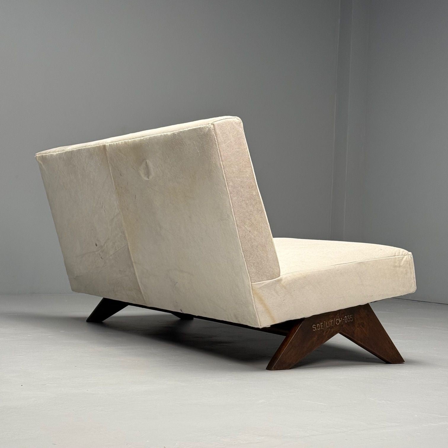 Pierre Jeanneret, French Mid-Century Modern, Fireside Sofa, Teak, White Cowhide