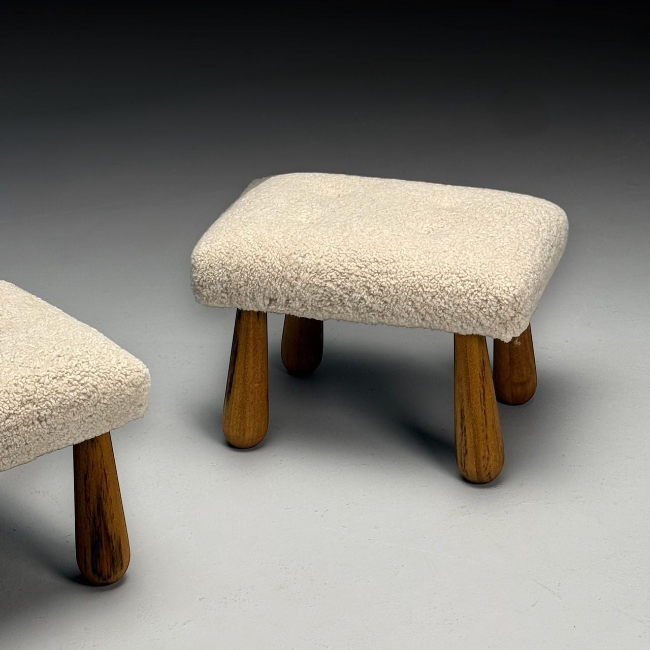 Contemporary, Danish Mid-Century Modern Style, Small Benches, Shearling, Maple