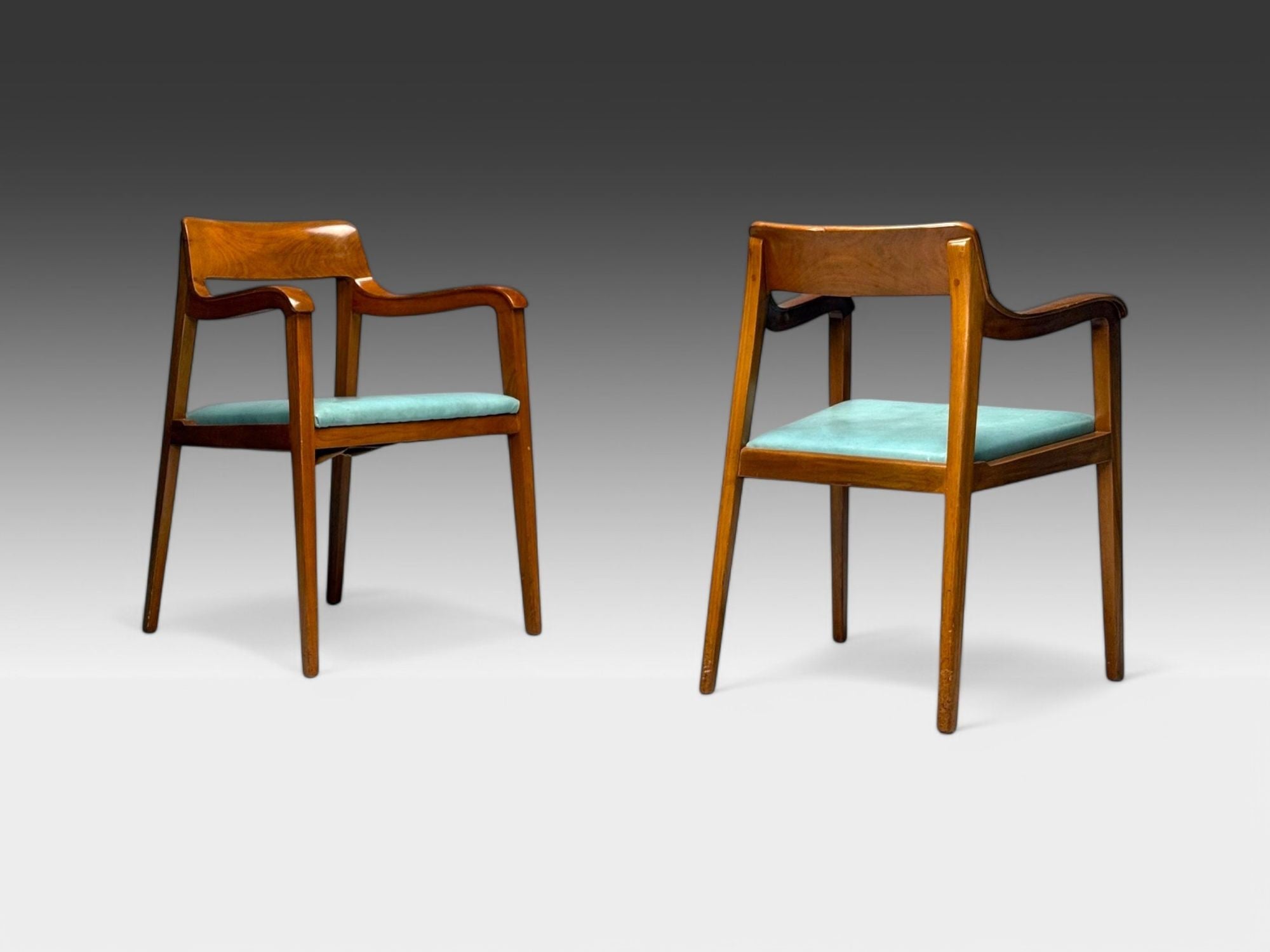 Edward Wormley, Dunbar, Six Riemerschmid Dining Chairs, Walnut, Leather, 1940s