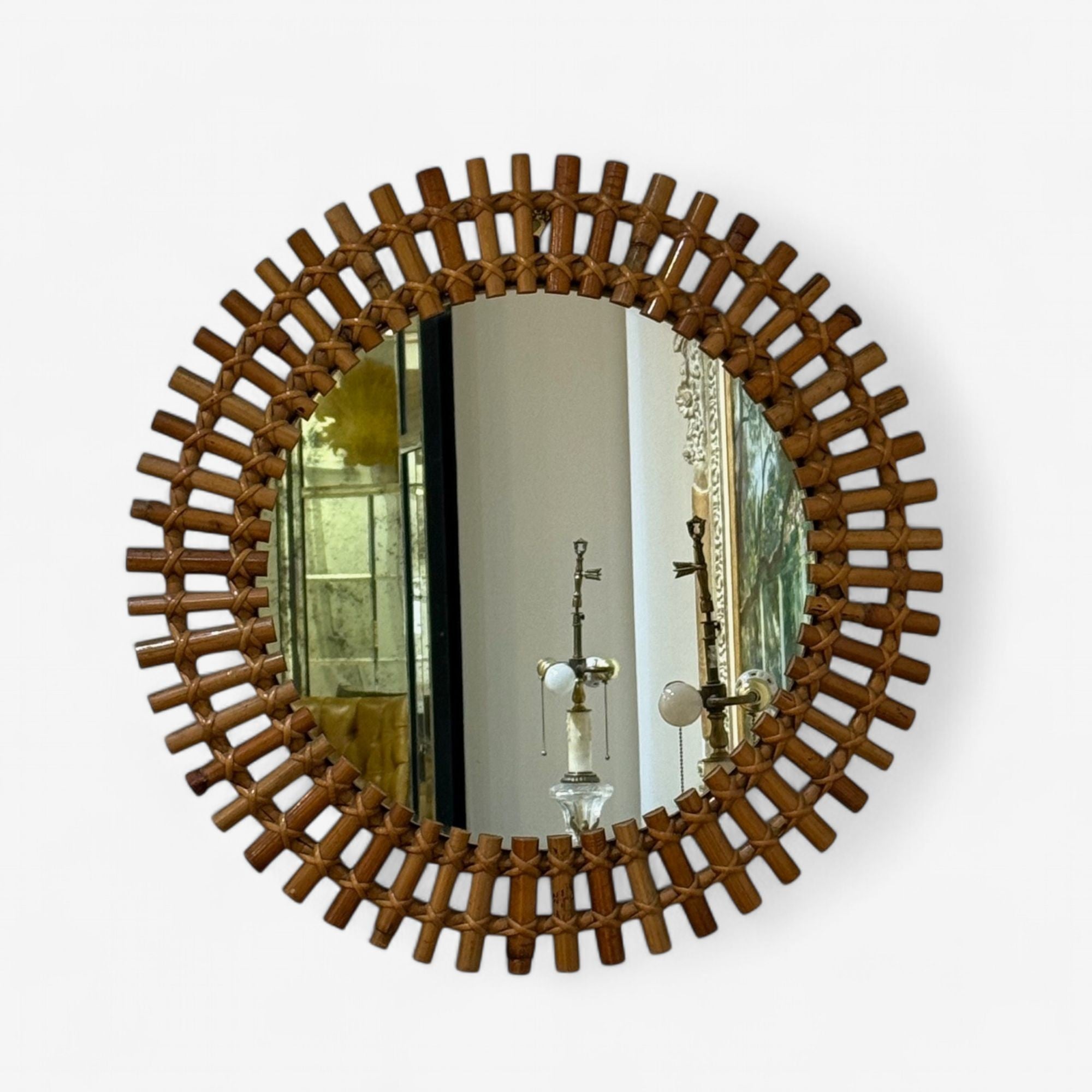 Italian Mid-Century Modern, Small Wall Mirror, Rattan, Bamboo, Italy, 1960s