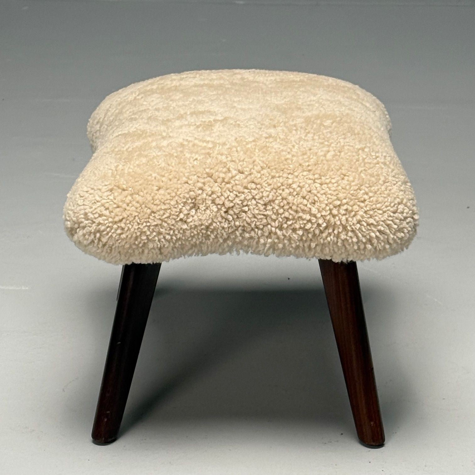 Madsen & Schubell Attr, Danish Modern, Organic Form Footstool, Shearling, 1960s