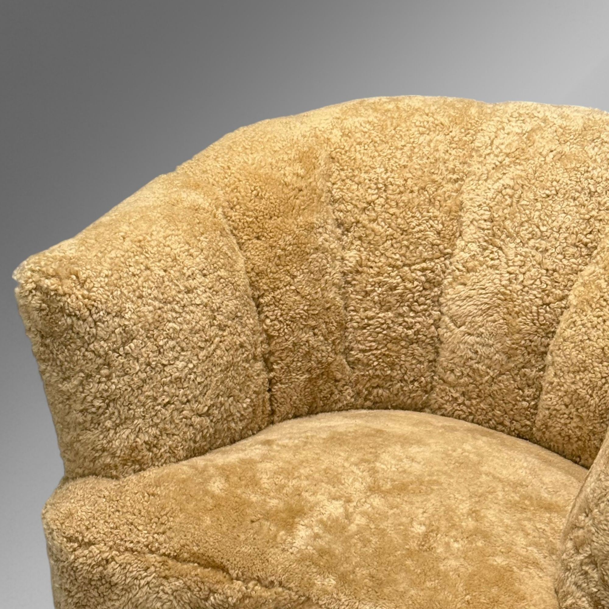 Danish Cabinetmaker, Banana Lounge Chair, Honey Sheepskin, Denmark, 1940s