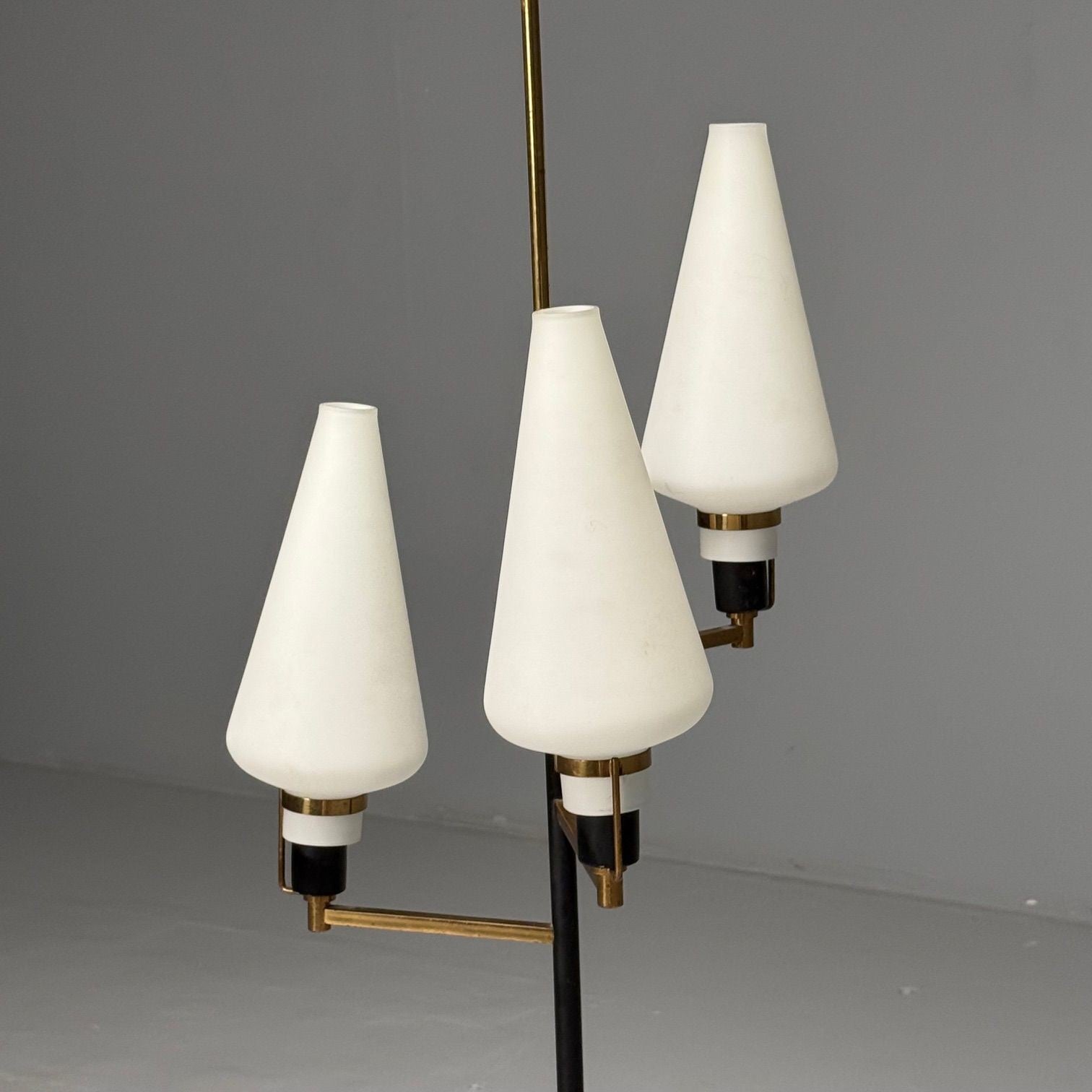 Italian Mid-Century Modern, Ceiling Pendant, Brass, Opaline Glass, Italy, 1950s