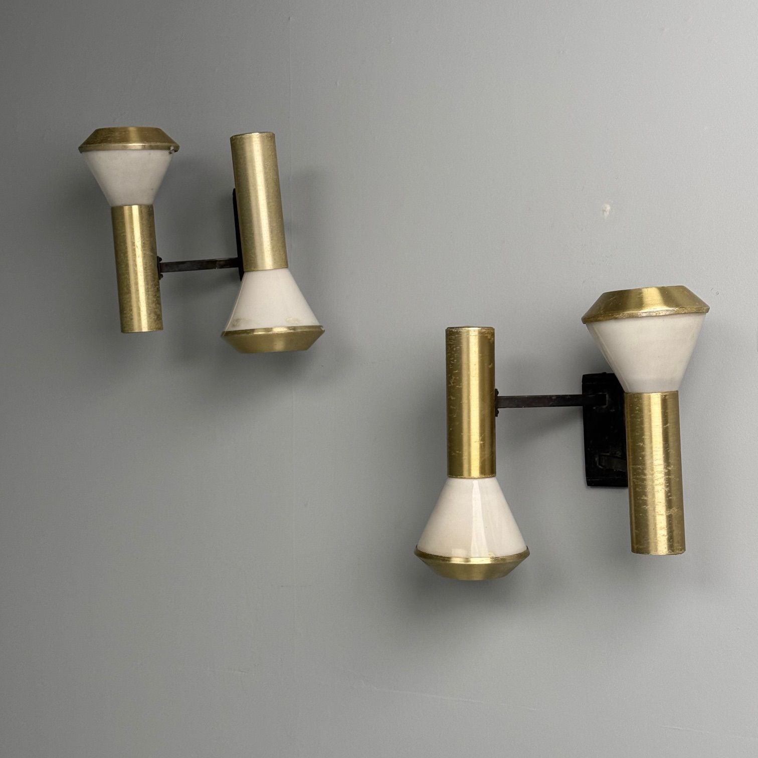 Stilux, Italian Mid-Century Modern, Wall Sconces, Brass, Aluminum, Italy, 1960s