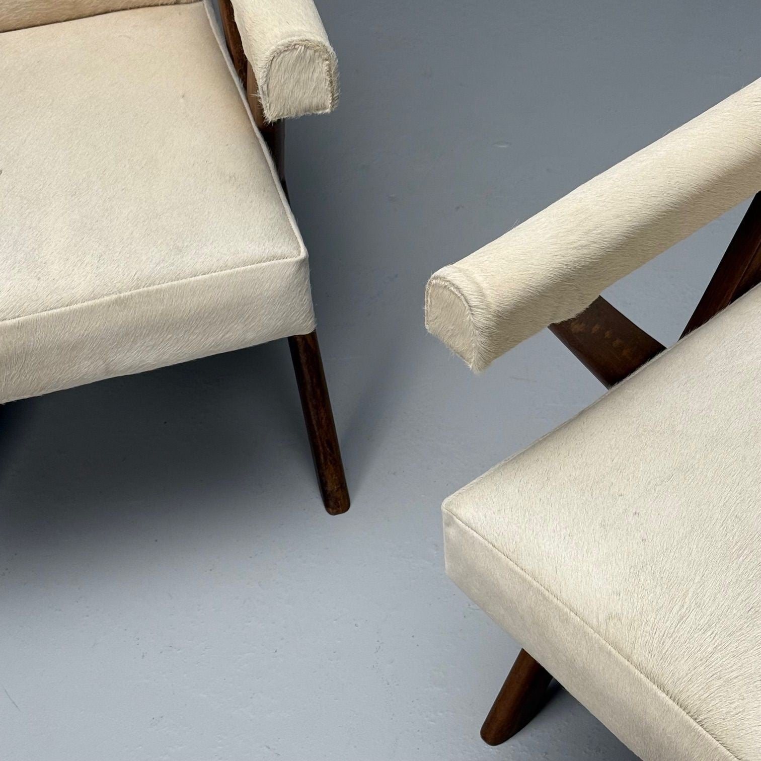 Pierre Jeanneret, French Mid-Century Modern, Upholstered Arm Chairs, Cowhide