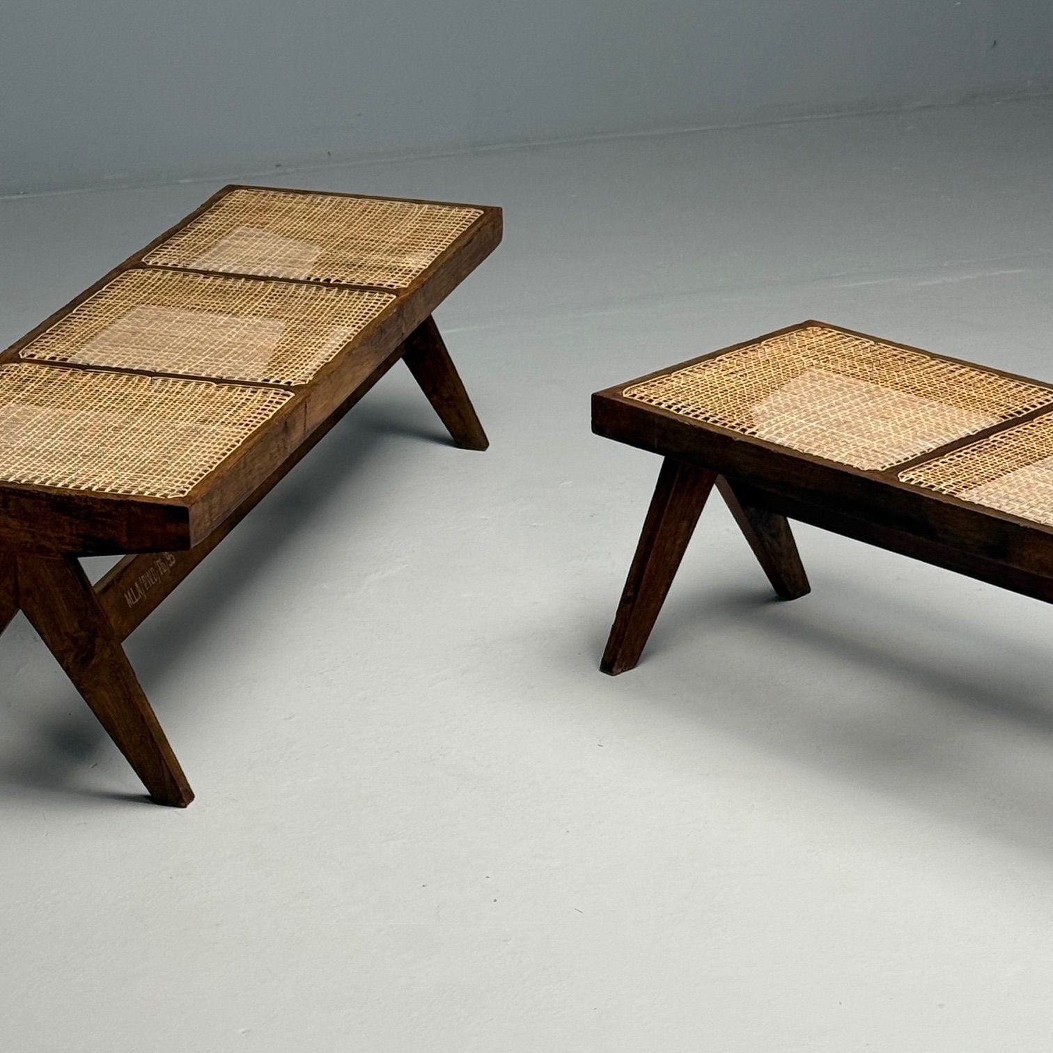 Pierre Jeanneret, French Mid-Century Modern Three Seat Benches, Teak, Chandigarh