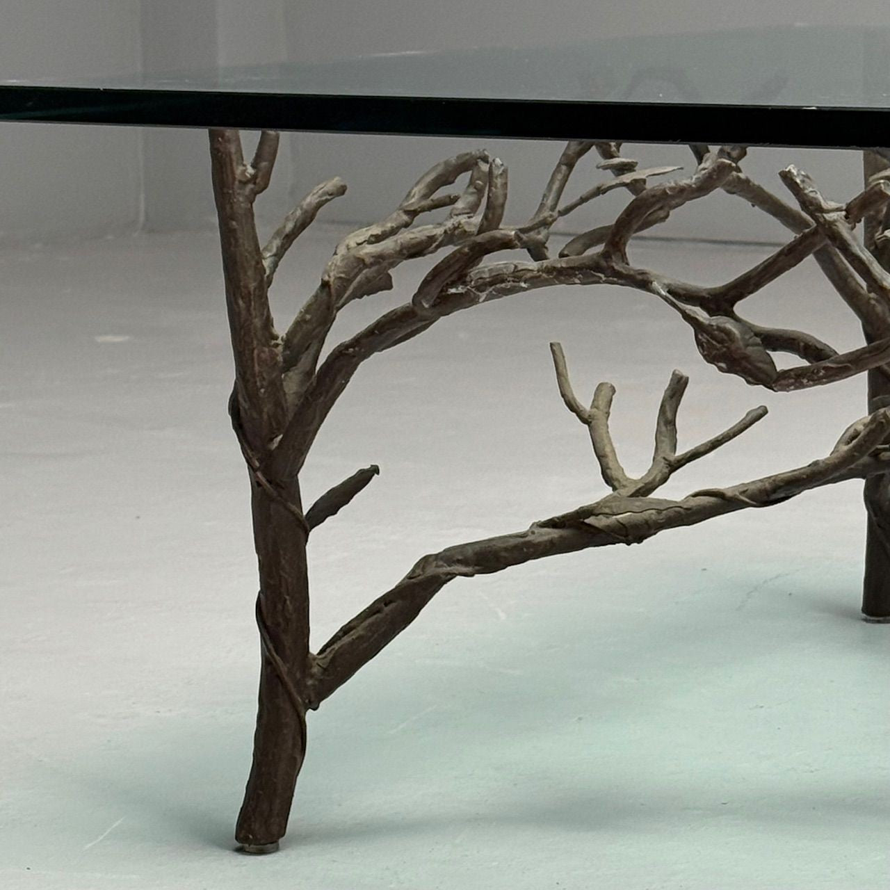 Giacometti Style, Mid-Century Modern, Square Coffee Table, Nature Motif, Metal