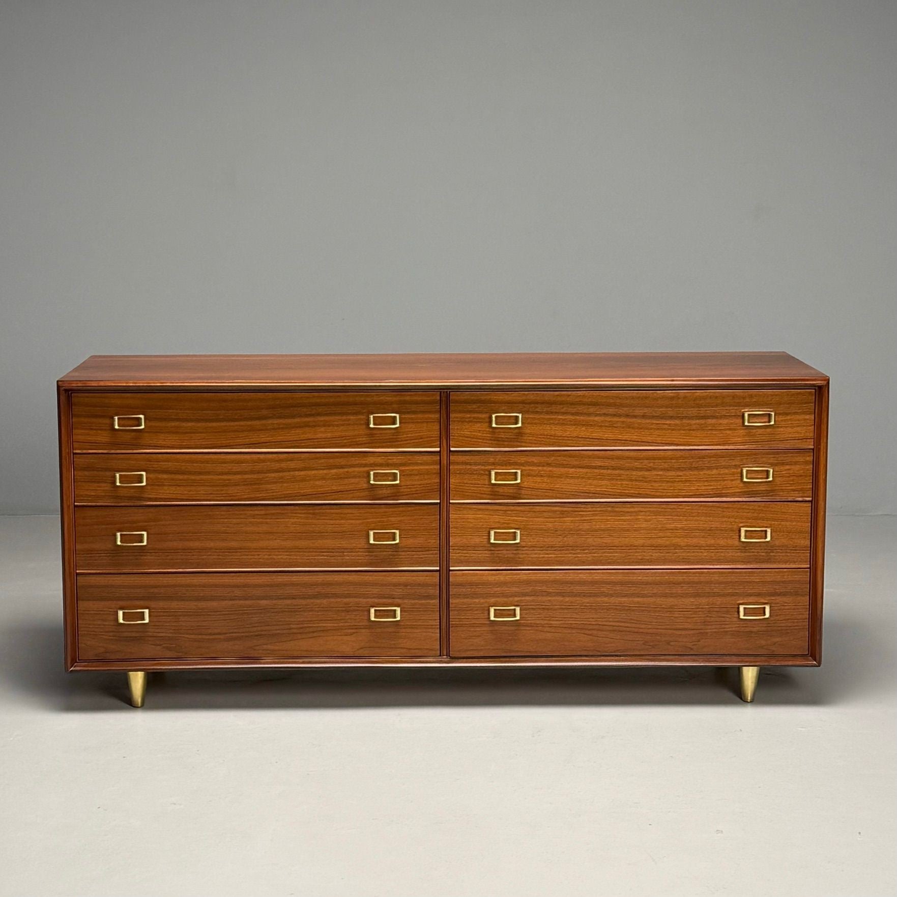 Paul Frankl, John Stuart, Mid-Century Modern, Dresser, Walnut, Brass, USA, 1950s