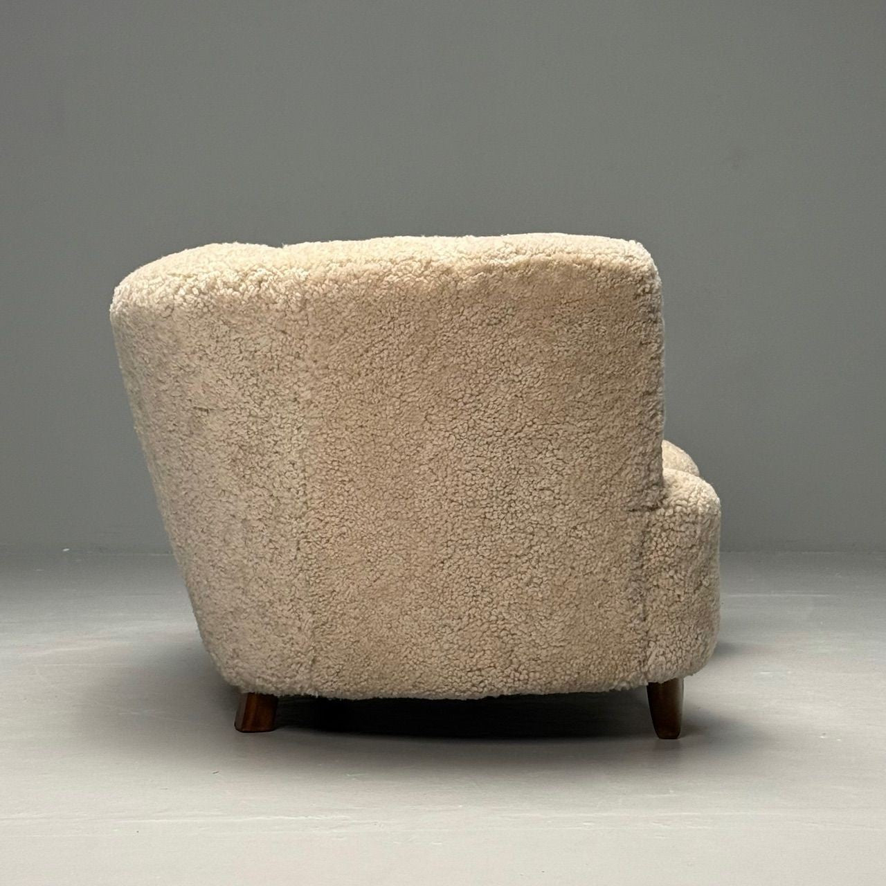 Danish Mid-Century Modern, Banana Sofa, Beige Shearling, Beech, Denmark, 1950s