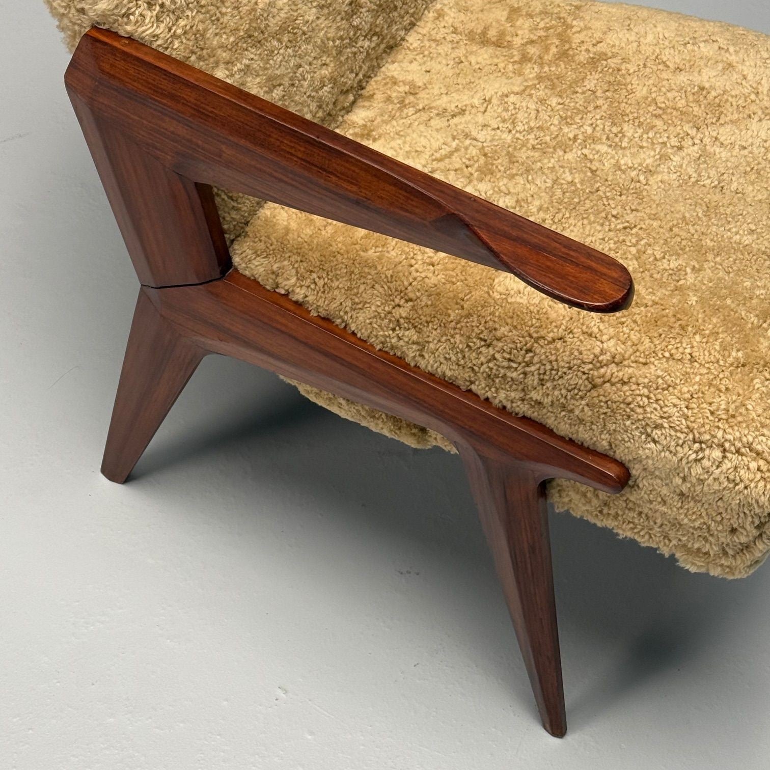 Vittorio Dassi Attr, Italian Mid-Century Modern Armchair, Honey Shearling, 1950s