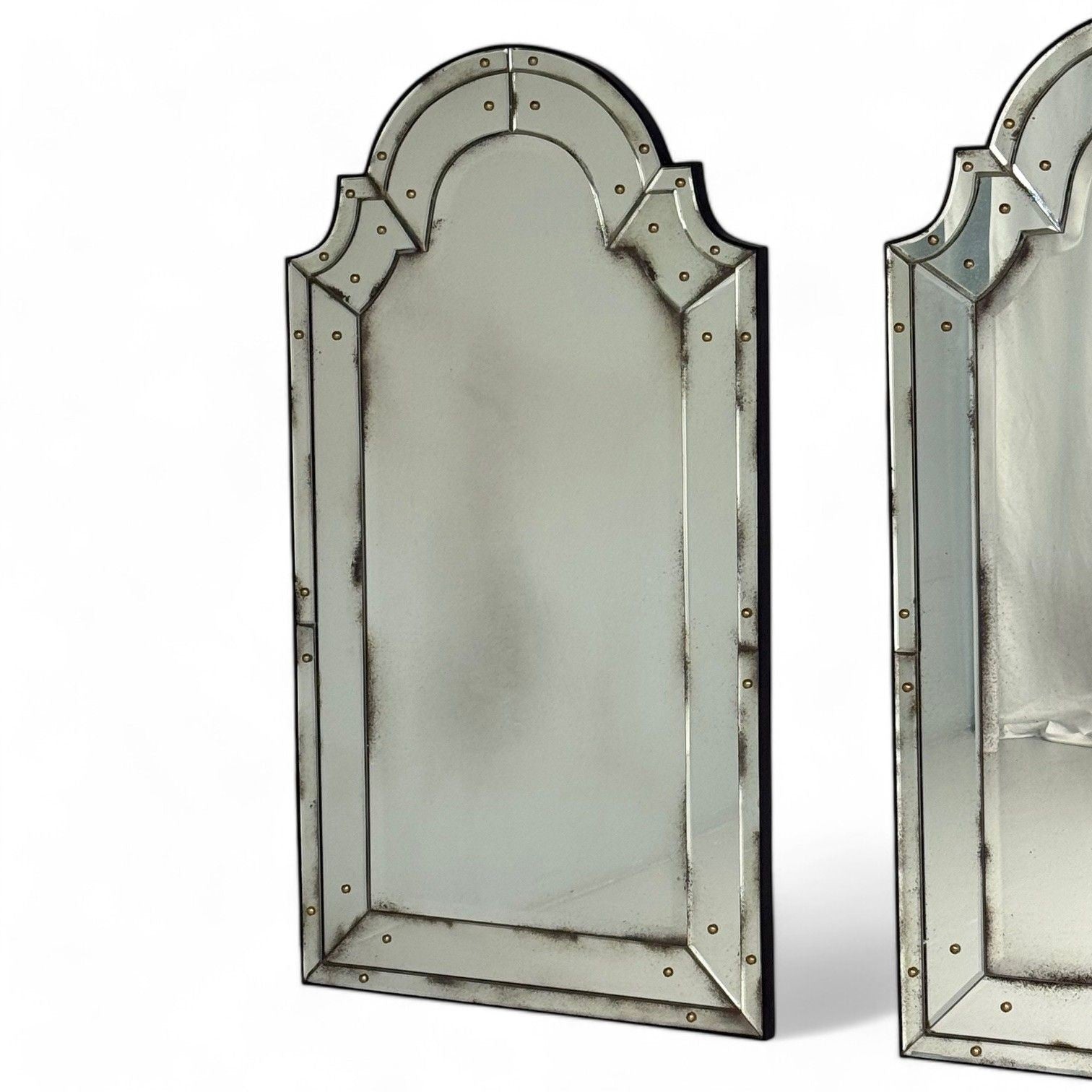 Queen Anne Style, Venetian Wall Mirrors, Antiqued Beveled Glass, Dome Top