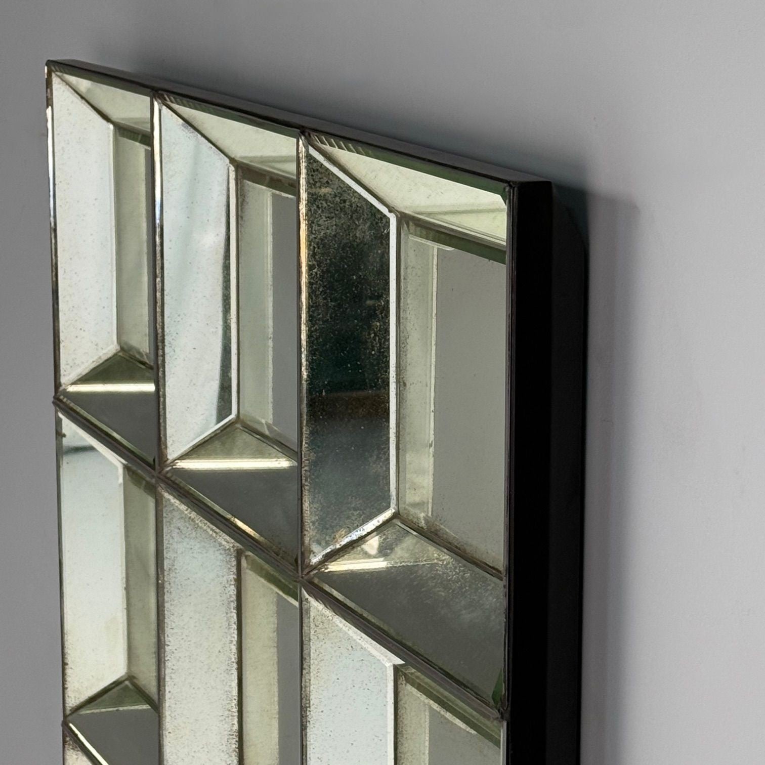 Venetian Shadowbox Wall Mirror, Distressed Beveled Glass, 21st C.