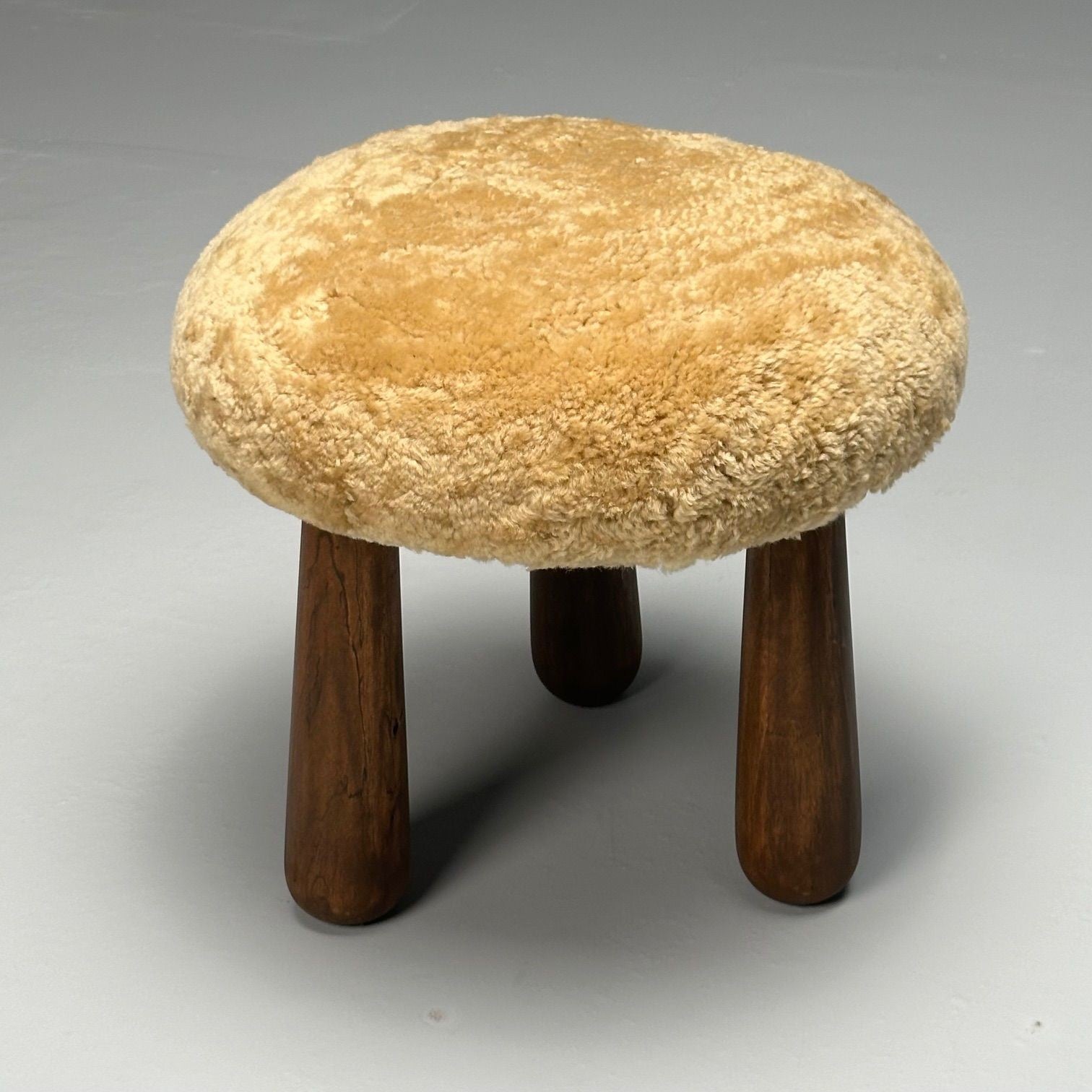 Contemporary, Danish Modern, Sheepskin Stools, Honey Shearling, Maple