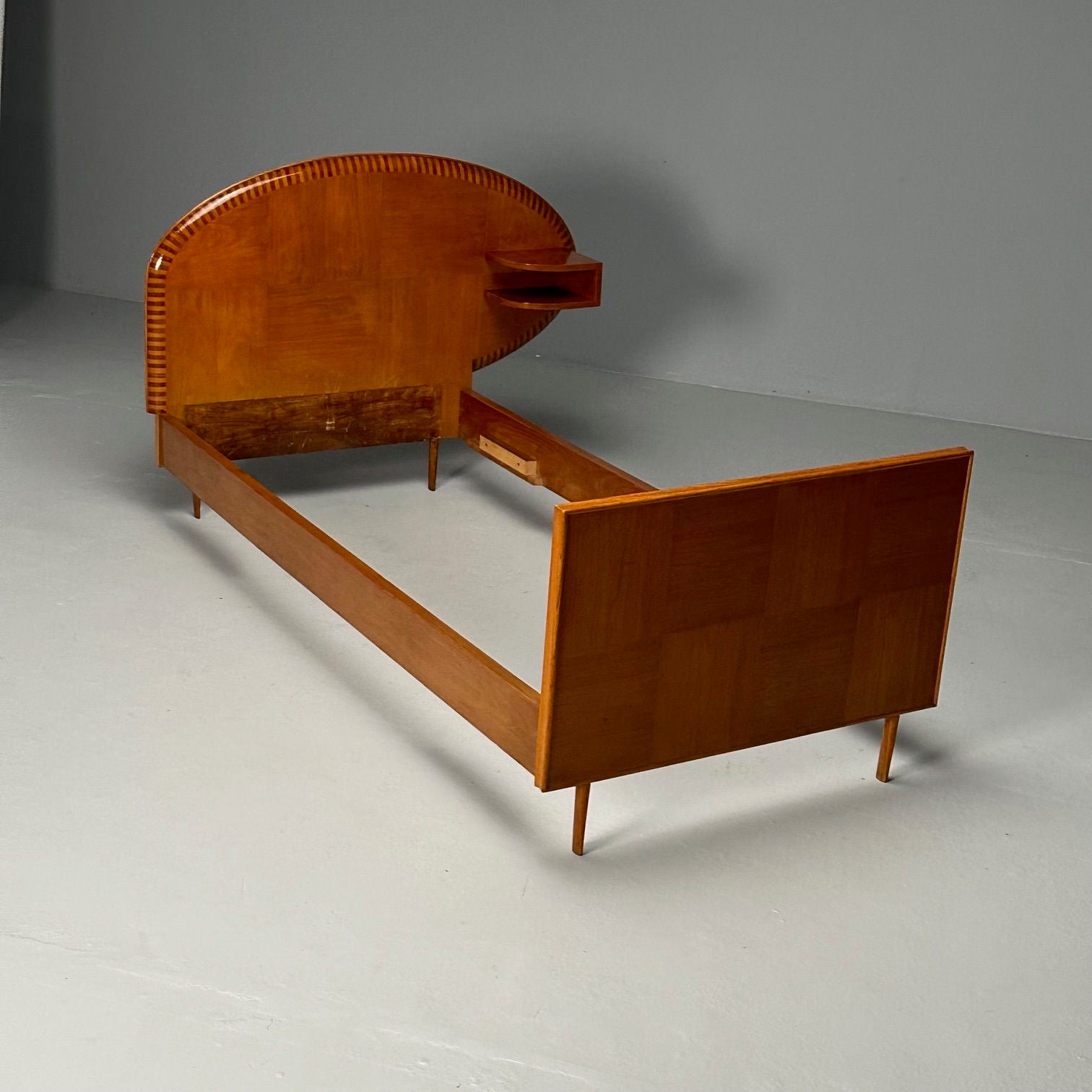 Italian Mid-Century Modern, Twin Bed with Shelf, Marquetry, Italy, 1950s