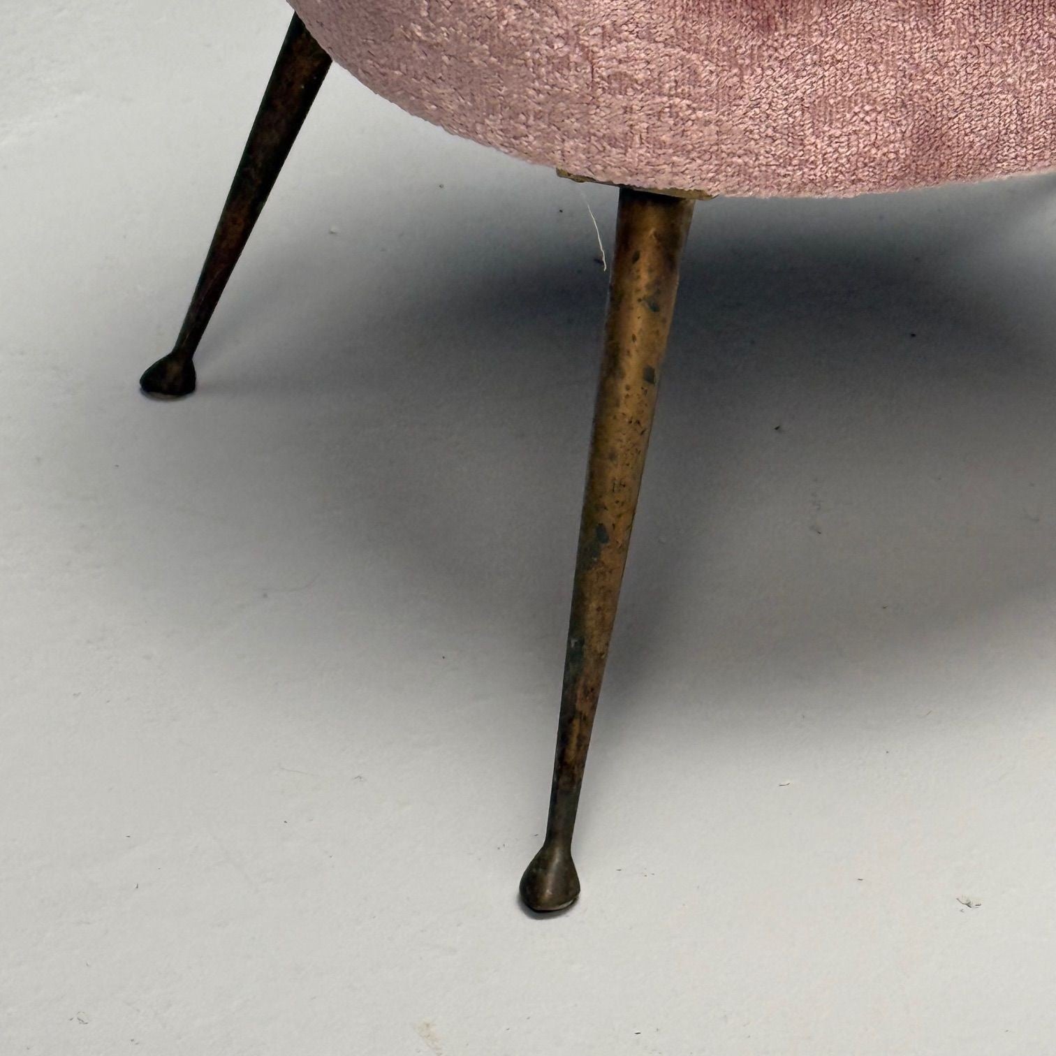 Italian Mid-Century Modern, Footstools, Patinated Brass, Pink Velvet, 1950s