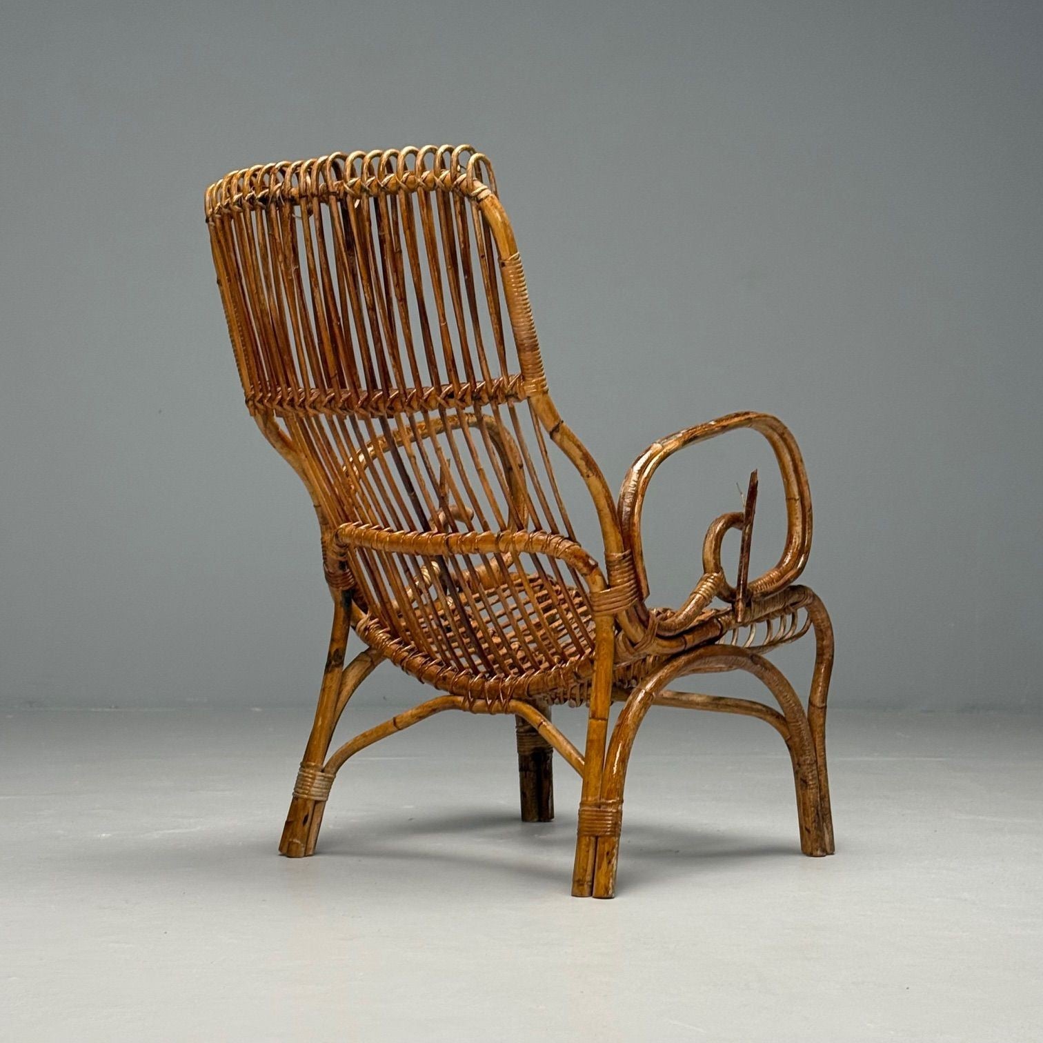 Italian Mid-Century Modern, Armchair, Rattan, Cane, Bamboo, Italy, 1960s