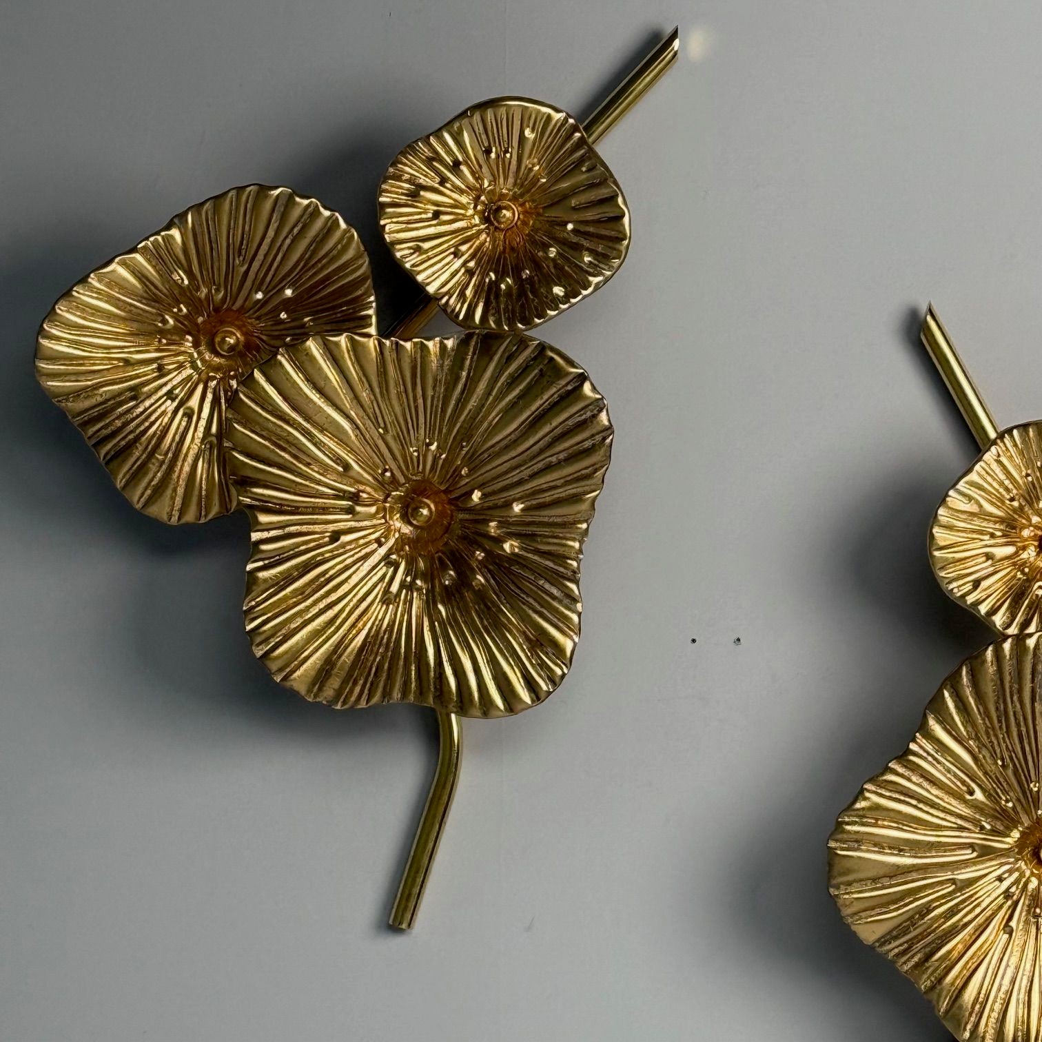 Contemporary, Italian Modern, Flower Sconces, Murano Glass, Gold Leaf, Brass