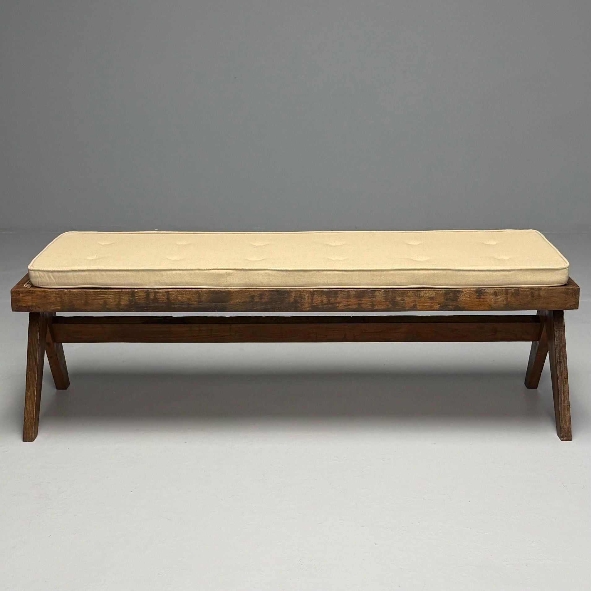 Pierre Jeanneret, French Mid-Century Modern Three Seat Benches, Teak, Chandigarh