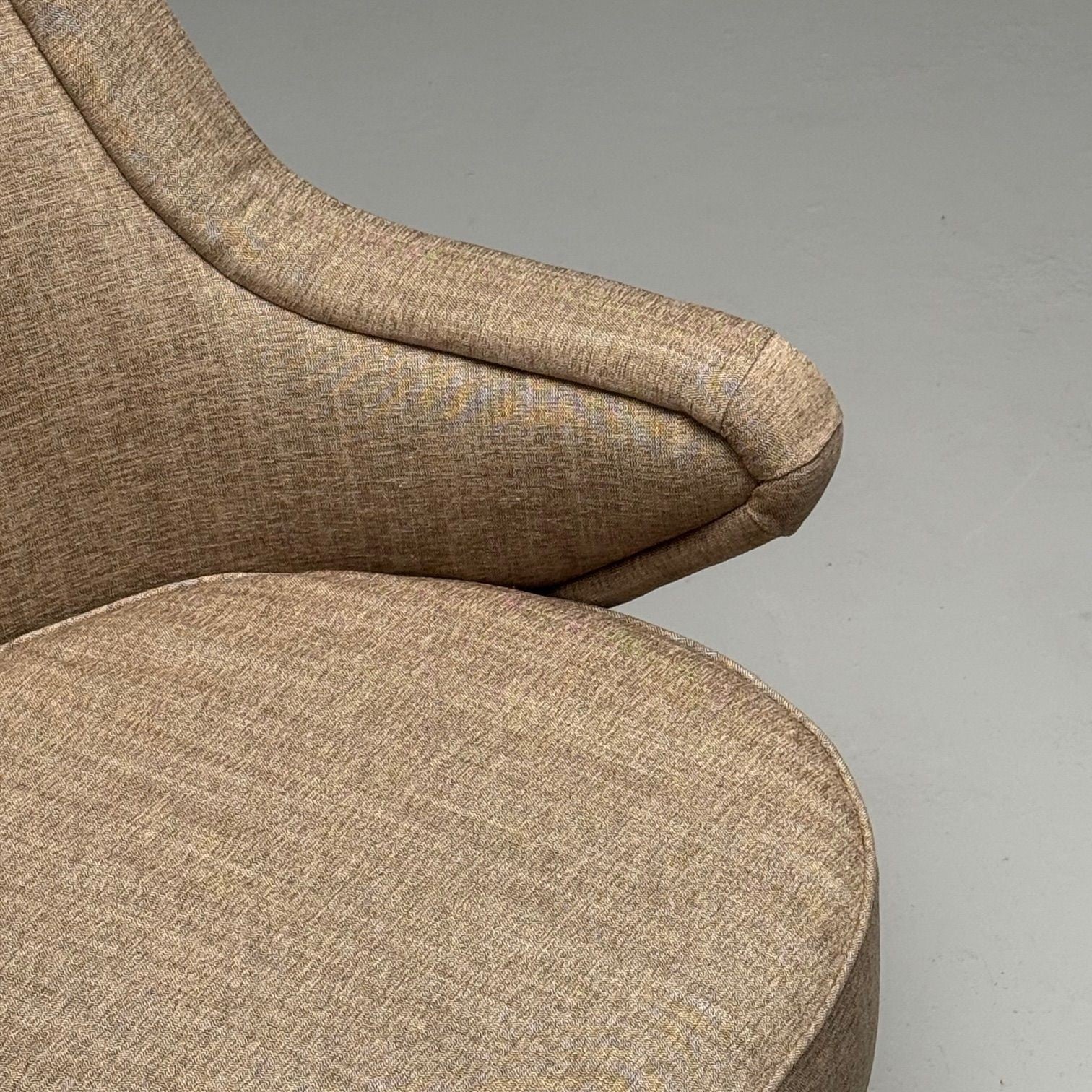 ISA Bergamo, Italian Mid-Century Modern, Armchair, Beige Linen, Brass, 1950s