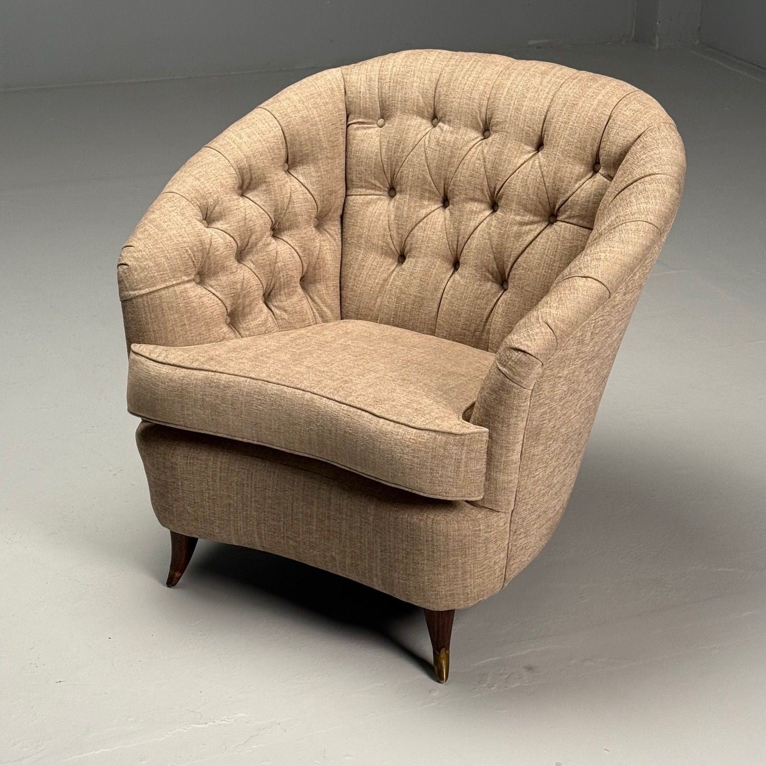 Gio Ponti, Italian Mid-Century Modern, Tufted Lounge Chairs, Beige Linen, 1950s