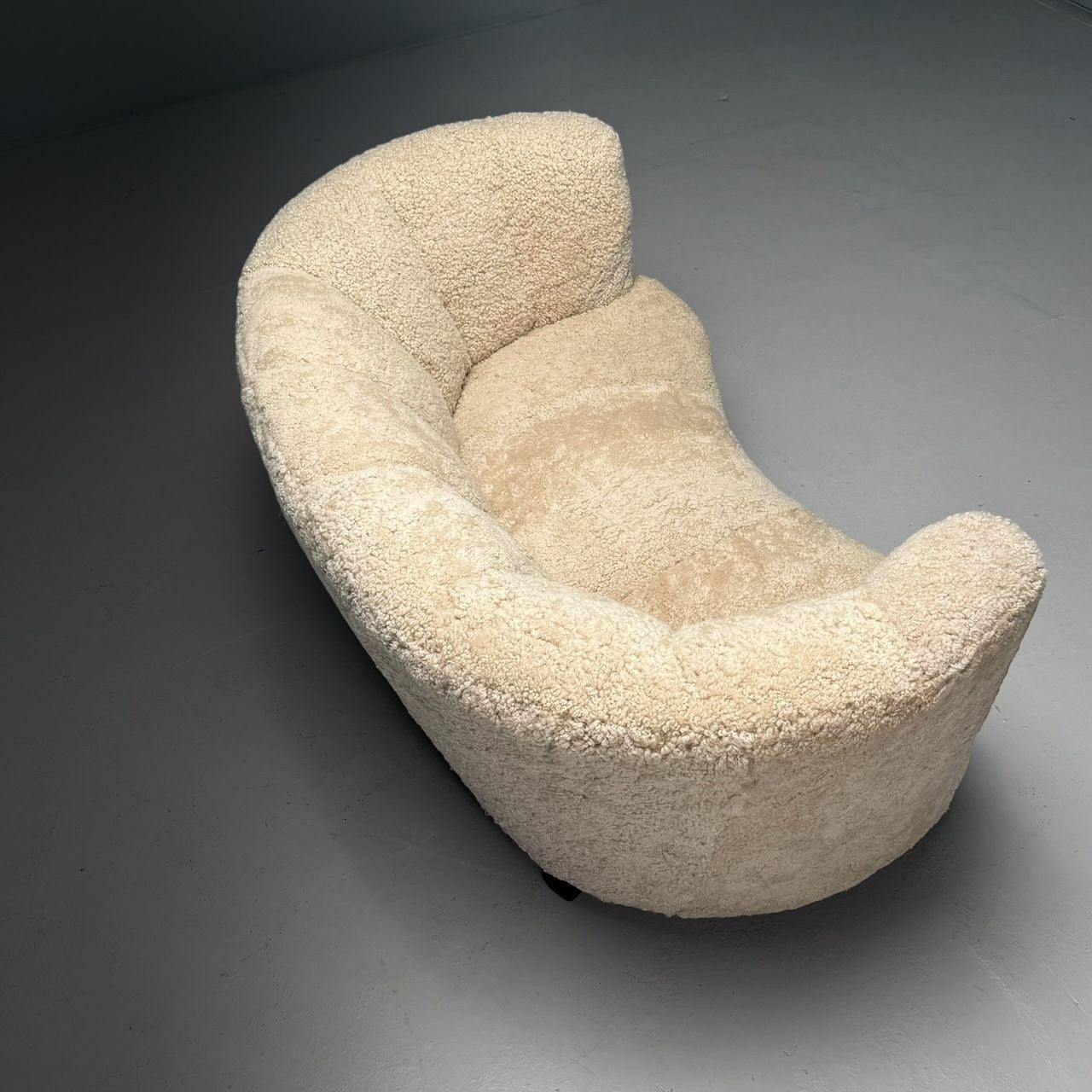 Danish Mid-Century Modern, Banana Sofa, Beige Shearling, Beech, Denmark, 1950s