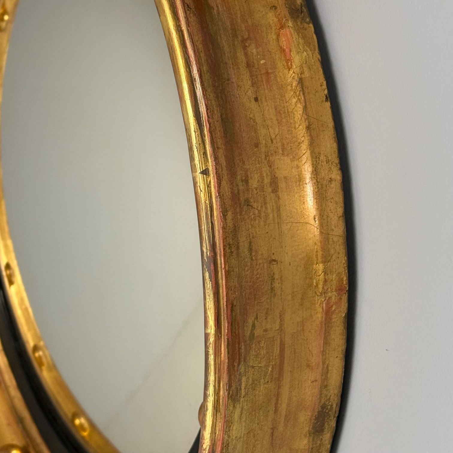 Federal Convex Wall Mirrors, Carved Giltwood, Opposing Eagles, England, 1830s