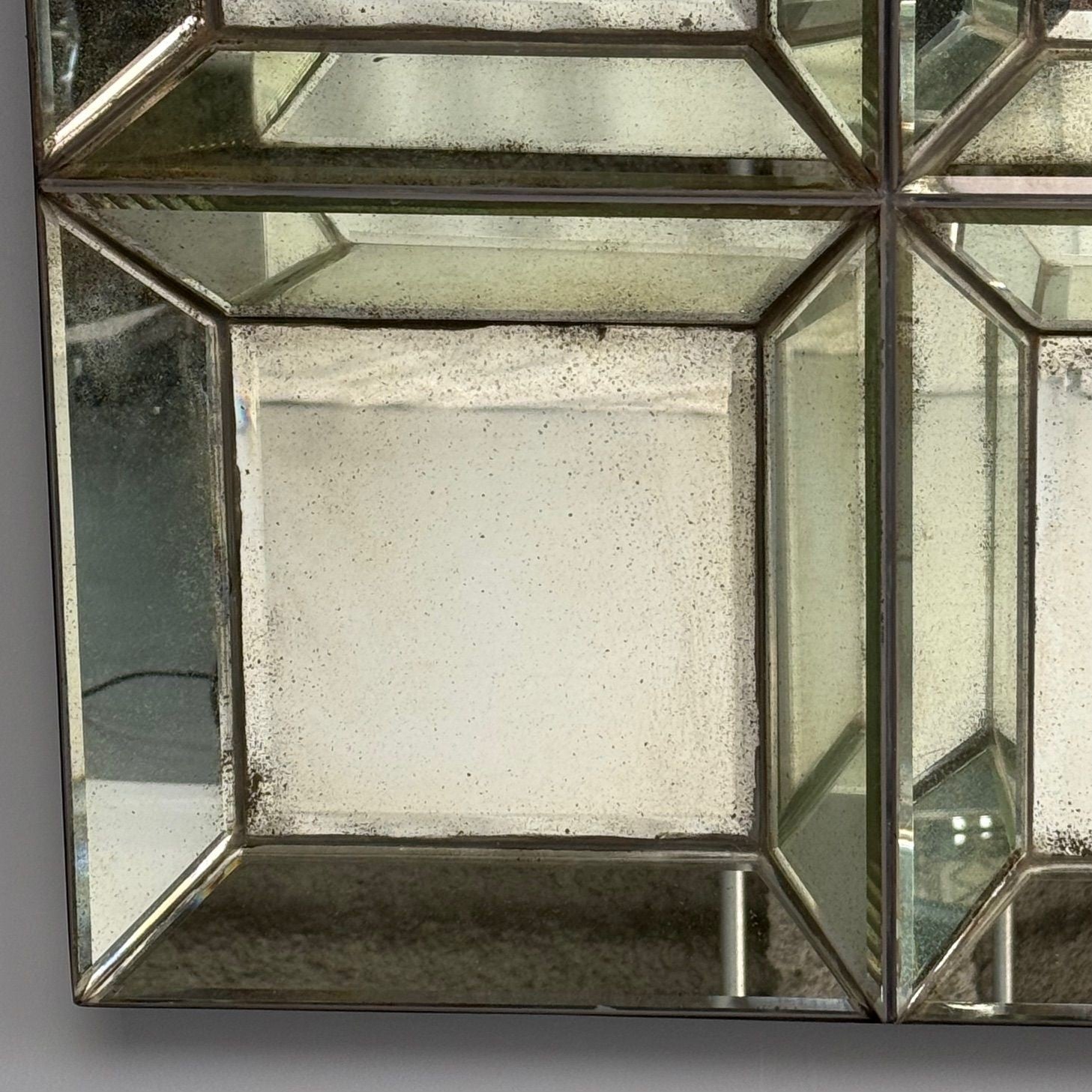 Venetian Shadowbox Wall Mirror, Distressed Beveled Glass, 21st C.