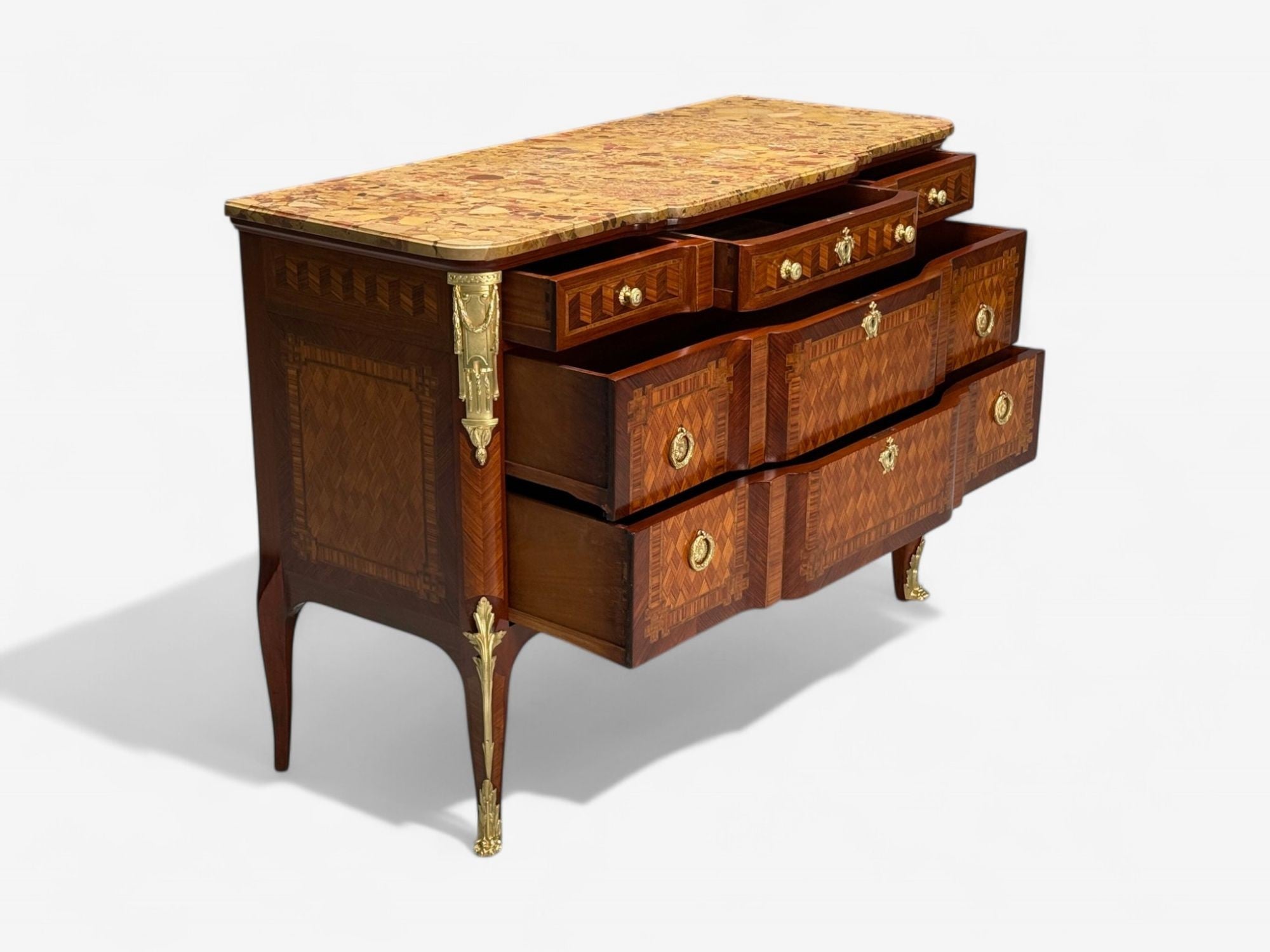 Louis XV Style, Block Front French Commode, Kingwood, Bronze, 19th Century