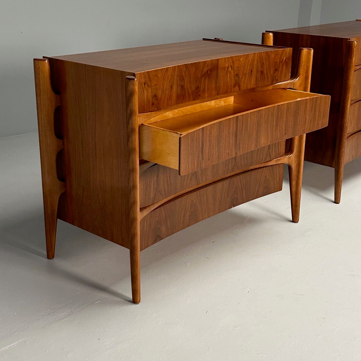 William Hinn, Swedish Mid-Century Modern, Sculptural Dressers, Walnut, 1970s