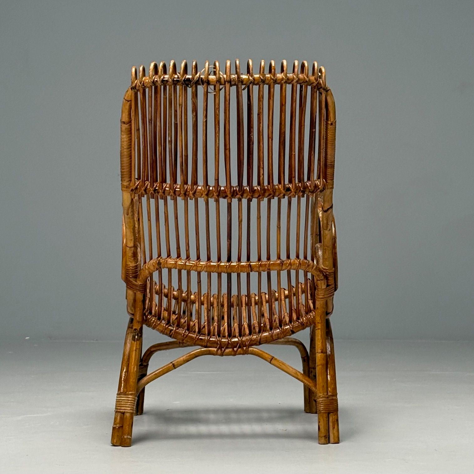 Italian Mid-Century Modern, Armchair, Rattan, Cane, Bamboo, Italy, 1960s