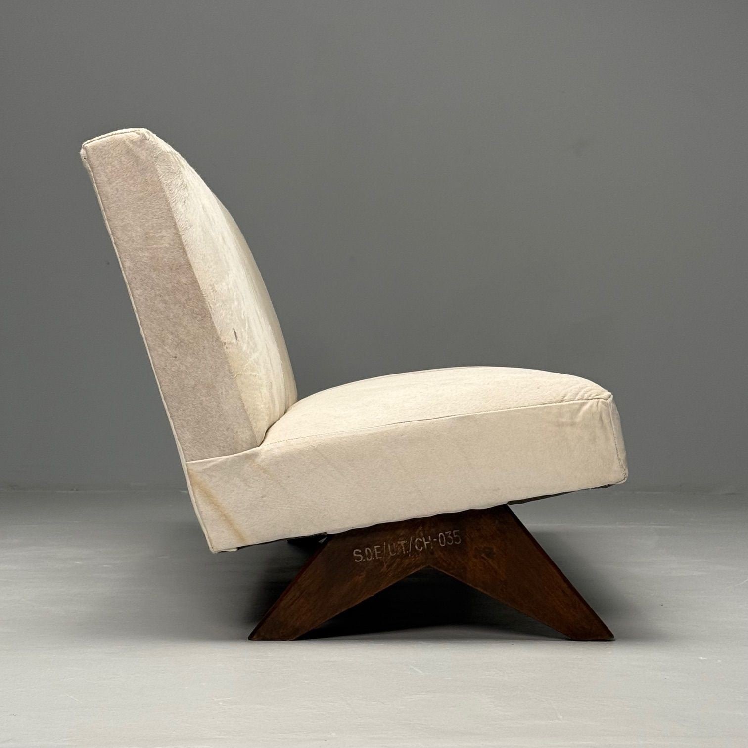 Pierre Jeanneret, French Mid-Century Modern, Fireside Sofa, Teak, White Cowhide