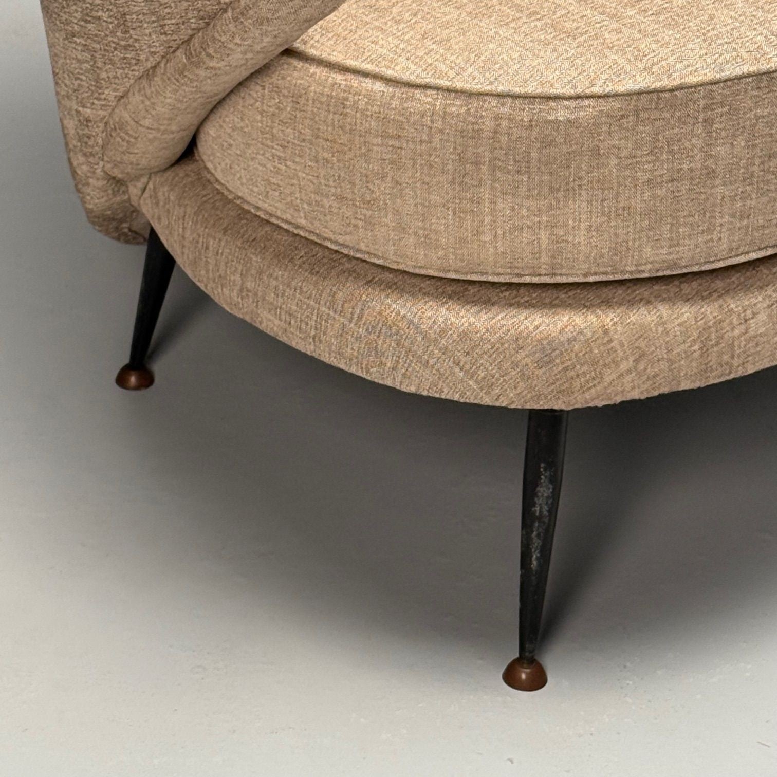 ISA Bergamo, Italian Mid-Century Modern, Armchair, Beige Linen, Brass, 1950s