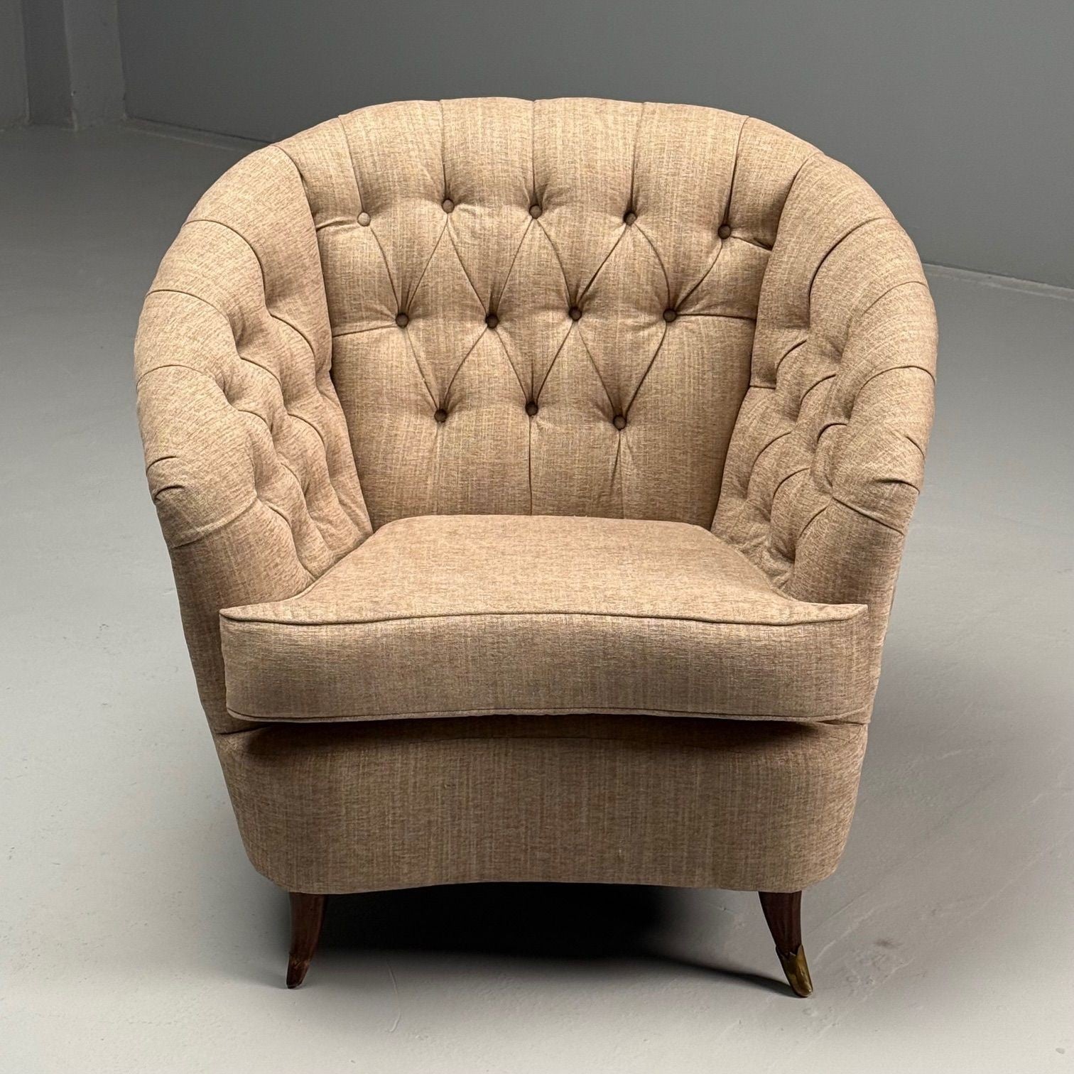 Gio Ponti, Italian Mid-Century Modern, Tufted Lounge Chairs, Beige Linen, 1950s