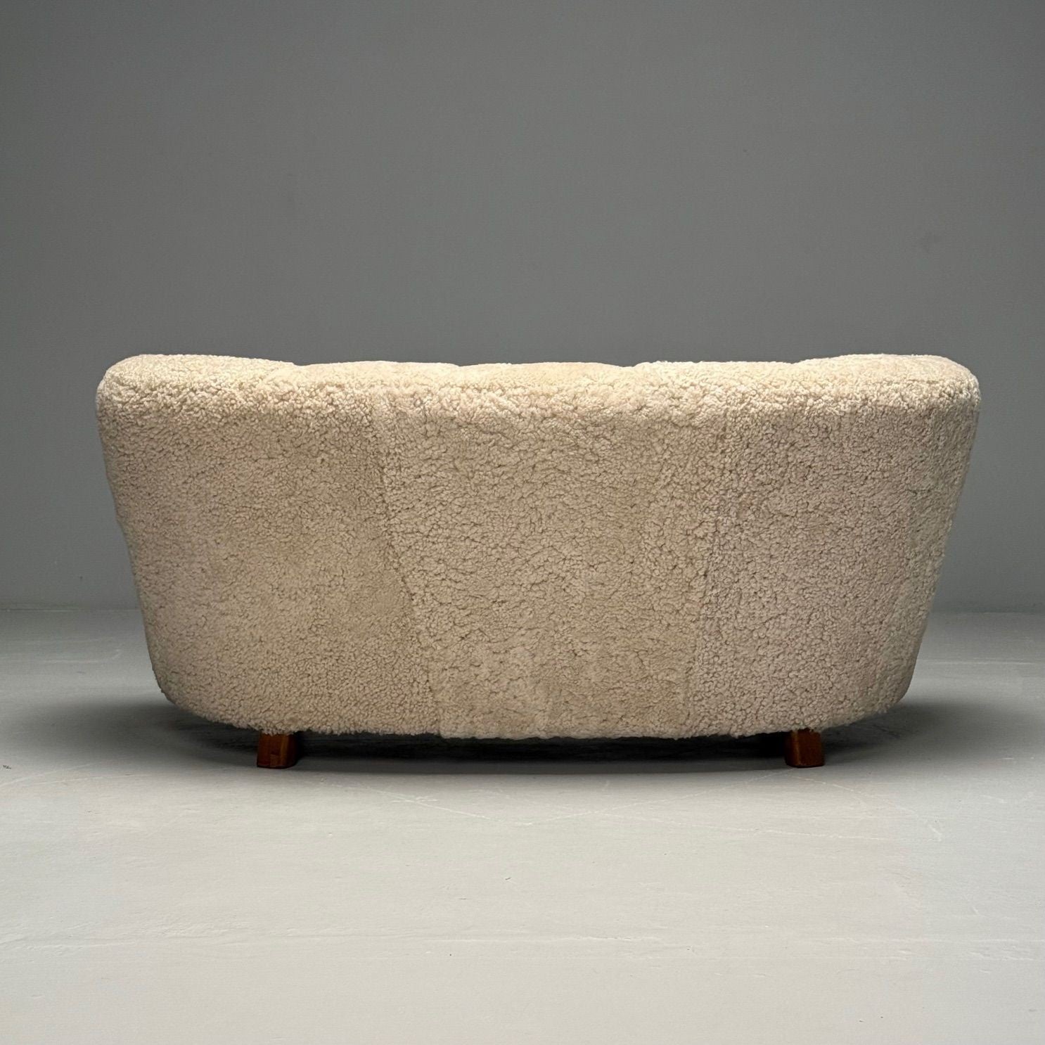 Danish Mid-Century Modern, Banana Sofa, Beige Shearling, Beech, Denmark, 1950s