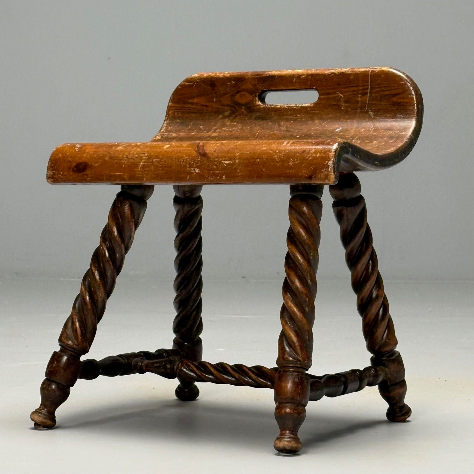 Swedish Mid-Century Modern, Provincial Milking Stool, Oak, Sweden, 1900s