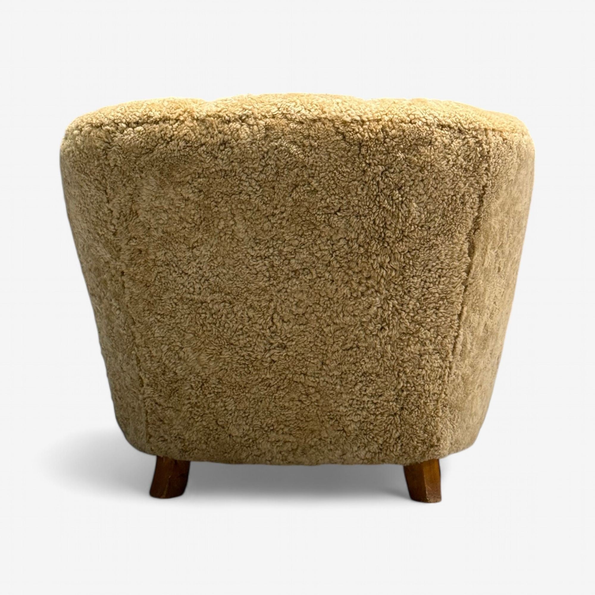 Danish Cabinetmaker, Banana Lounge Chair, Honey Sheepskin, Denmark, 1940s