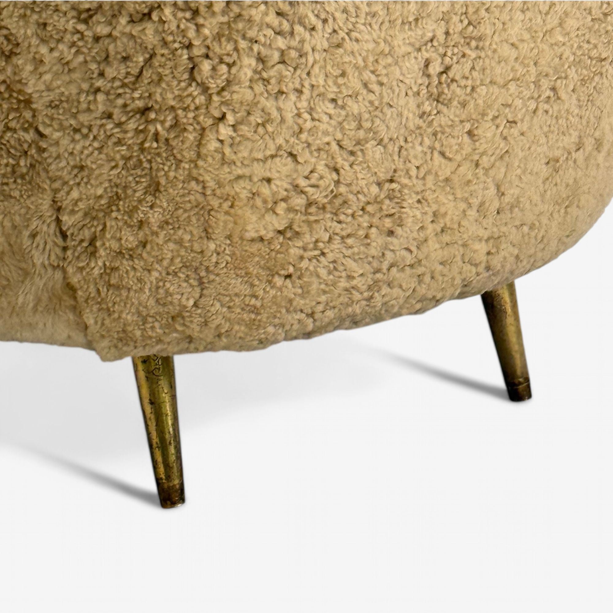 ISA Bergamo, Italian Mid-Century Modern, Lounge Chair, Brass, Shearling, 1950s