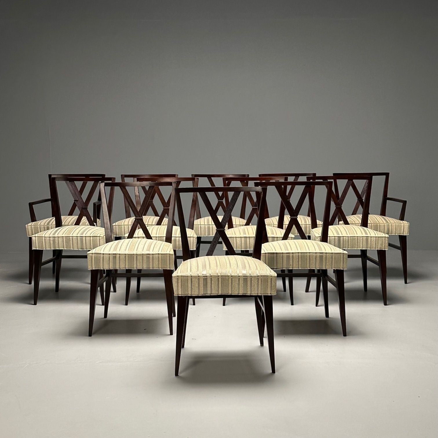 Tommi Parzinger Attrib., Mid-Century Modern, Twelve Dining Chairs, 1960s