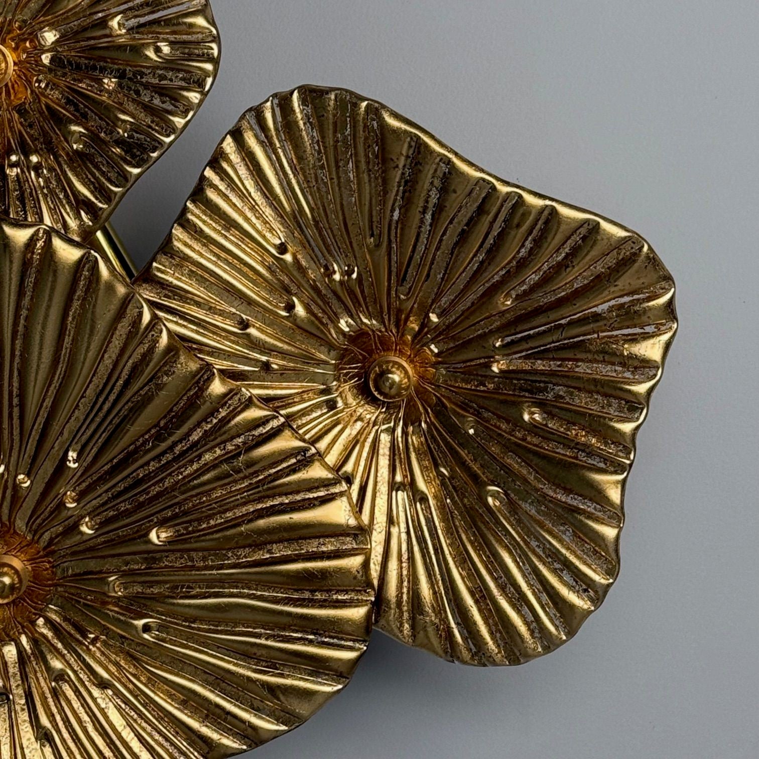 Contemporary, Italian Modern, Flower Sconces, Murano Glass, Gold Leaf, Brass