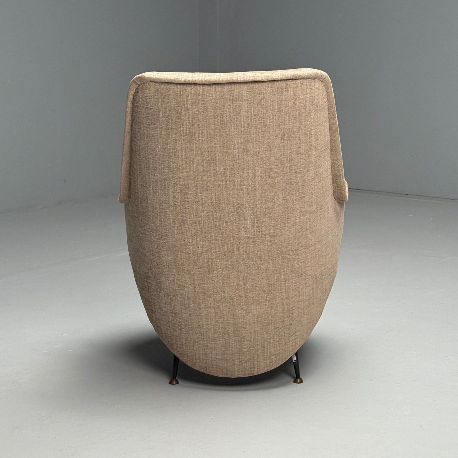 ISA Bergamo, Italian Mid-Century Modern, Armchair, Beige Linen, Brass, 1950s