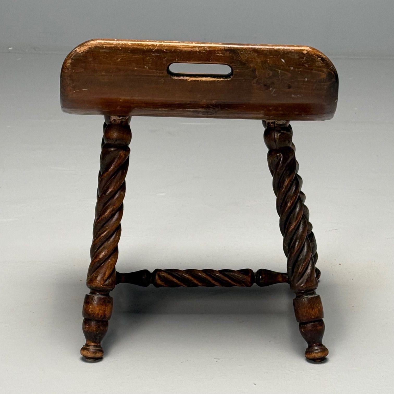 Swedish Mid-Century Modern, Provincial Milking Stool, Oak, Sweden, 1900s