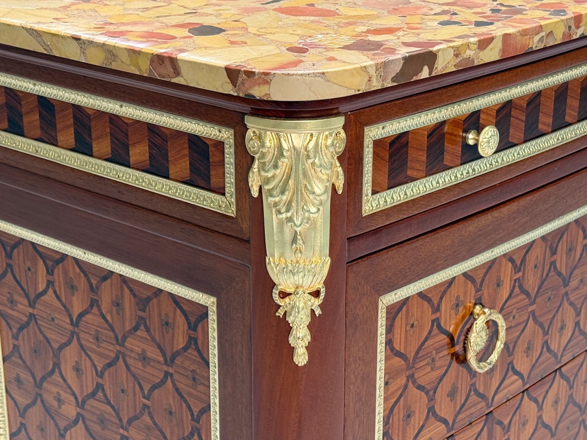 Louis XV Style, French Commode, Kingwood Inlay, Bronze, France, 19th C.