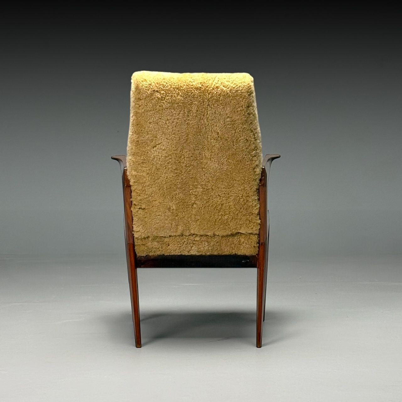 Vittorio Dassi Attr, Italian Mid-Century Modern Armchair, Honey Shearling, 1950s