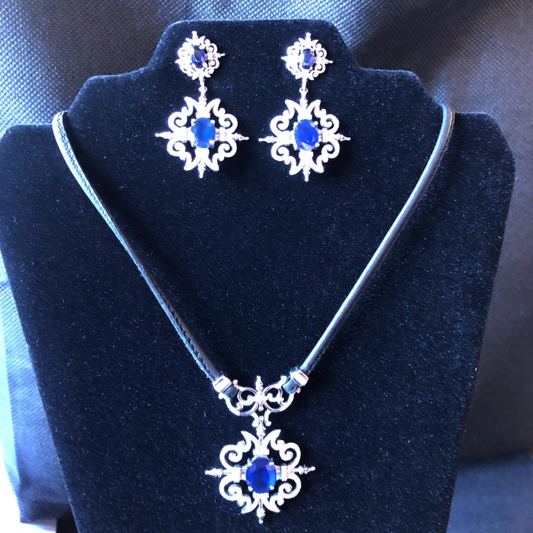 Paul Morelli Garden Gate Sapphire on Leather Necklace in White Gold