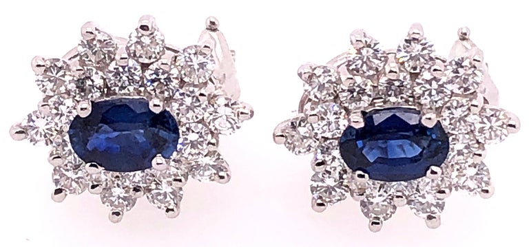 18 Karat White Gold Sapphire and Diamond Cluster Earrings