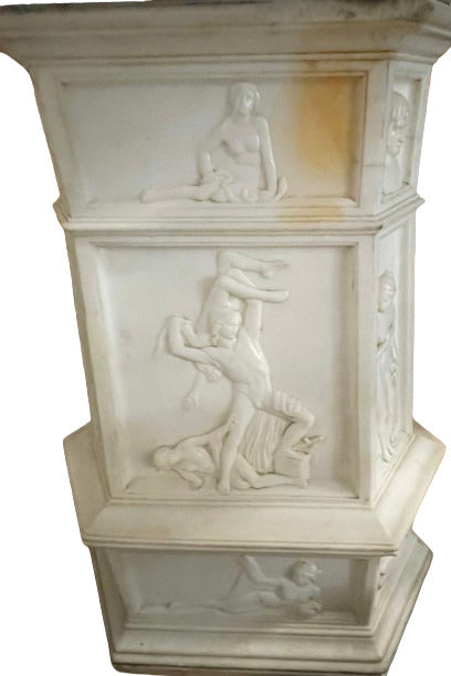 19th Century Italian Carrara Marble Pedestal, Neoclassical Carvings, Figural