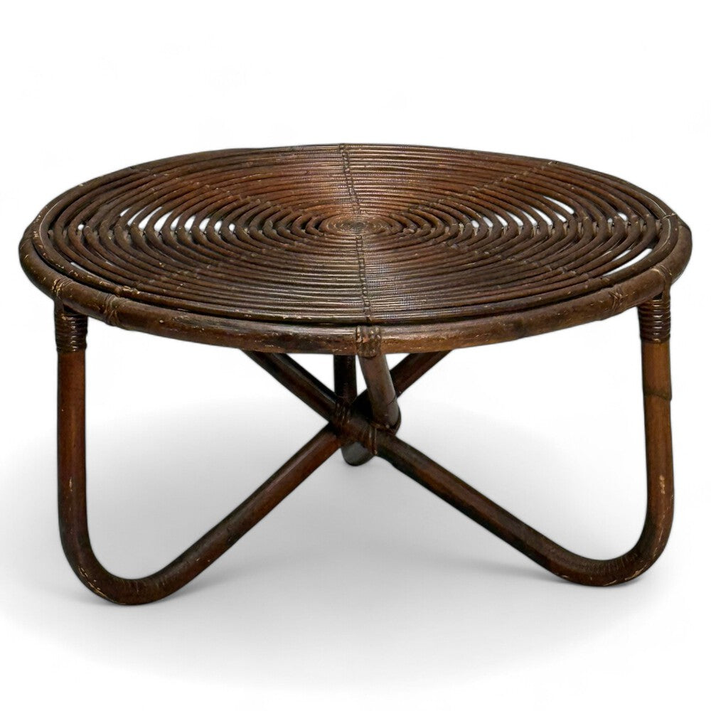 Tito Agnoli, Italian Mid-Century Modern, Small Coffee Table, Rattan, Bamboo