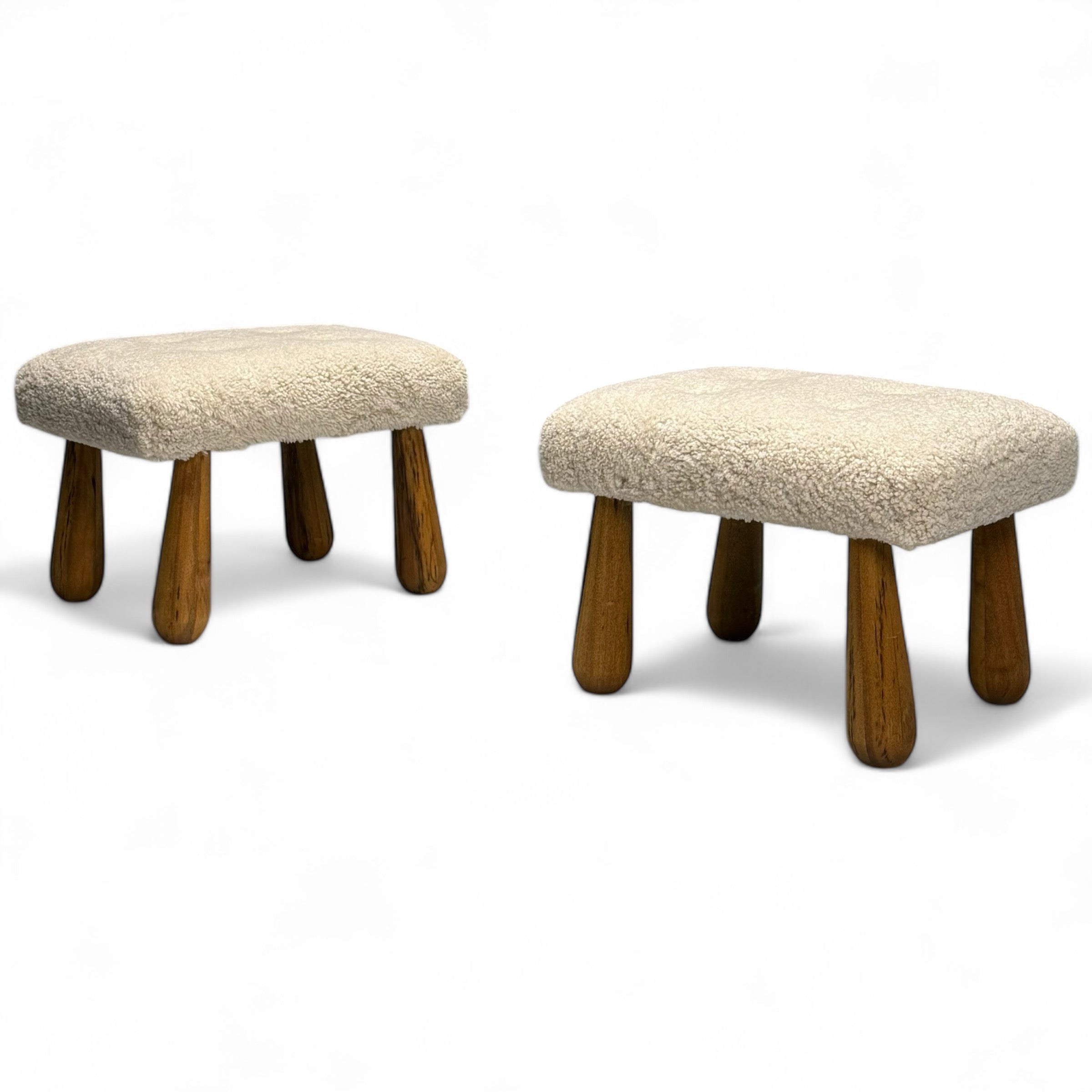 Contemporary, Danish Mid-Century Modern Style, Small Benches, Shearling, Maple