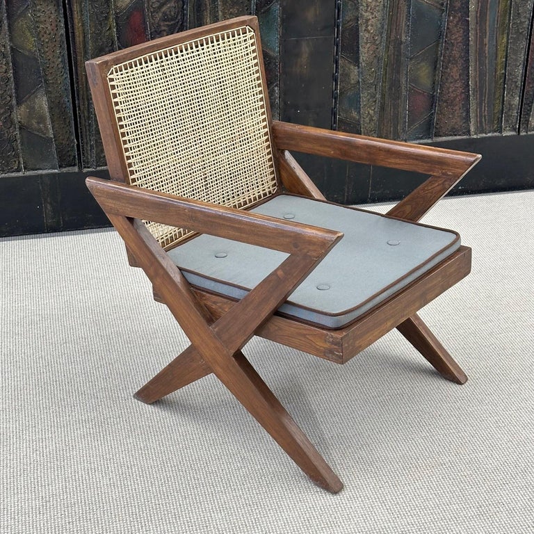 Pierre Jeanneret, French Mid-Century Modern, X Leg Easy Chairs, Teak, Cane, 1960s